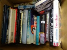 Box of vintage books and a box of board games etc