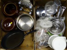 Two boxes of good kitchenware etc