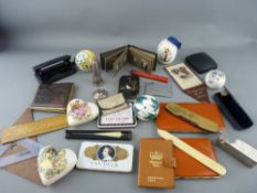 Mixed box of collectables including vintage cigarette cases and tins, quantity of pottery