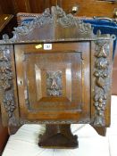 Vintage carved oak single door corner display cupboard