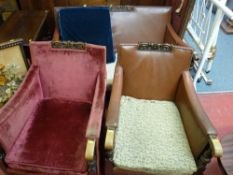 Vintage three piece lounge suite with carved oak detail on bun feet