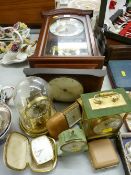 Modern wall clock and a quantity of vintage and other mantel and travel alarm clocks