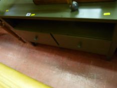 Modern green painted two drawer entertainment stand