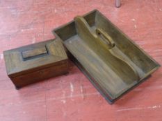 Victorian sarcophagus tea caddy and a vintage cutlery tray