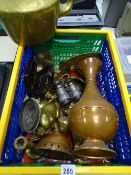 Box of mixed copper and brassware