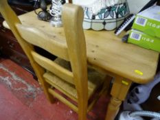 Pine farmhouse style table and single rush seated chair