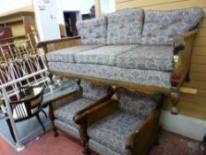 Good vintage carved walnut double Bergere three piece suite