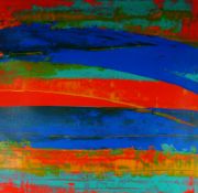 ELFYN LEWIS acrylic - semi-abstract Snowdonia landscape, entitled verso 'Moelwyn Mawr', signed