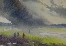 GWILYM PRICHARD watercolour - stormy estuary scene, signed in full & entitled verso 'Y Foryd -