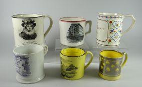 SIX NINETEENTH CENTURY POTTERY MUGS some if not all Welsh comprising transfer inscribed 'A Trifle