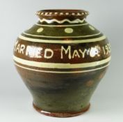 AN EWENNY CLAY PITS POTTERY BALUSTER VASE inscribed George & Edith Dean Married May 6th 1939 and
