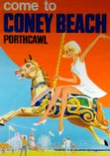 PORTHCAWL HOLIDAY DESTINATION POSTER - entitled 'Come to Coney Beach, Porthcawl' with young lady