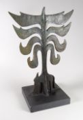 JOHN MEIRION MORRIS bronze - Celtic imagery of bird merging with tree, on slate base, entitled 'Y