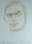 ANDREW VICARI coloured limited edition (154/500) print - portrait of Carwyn James, signed & entitled