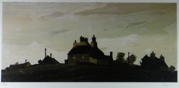 SIR KYFFIN WILLIAMS RA limited edition (64/100) coloured print - hilltop cottages & trees with