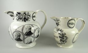 TWO SWANSEA POTTERY COMMEMORATIVE TRANSFER JUGS FOR THE 1832 REFORM ACT with political