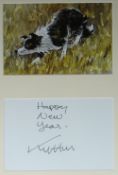 SIR KYFFIN WILLIAMS RA coloured print & greeting (framed as one) - the print of a working sheep dog,