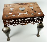 A VICTORIAN PIERCED COPPER FOOTMAN on ironwork corner supports, the copper inscribed R ROWLANDS