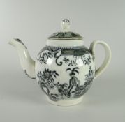 A RARE SWANSEA POTTERY BACHELOR TEAPOT printed with blue Chinoiserie transfer, 10cms high