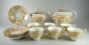 A SWANSEA PORCELAIN PART-TEA SET in pattern No.410, comprising teapot and cover, six cups, three