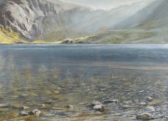 ALED PRICHARD JONES pastel - shafts on Snowdonia cwm, entitled on Albany Gallery label verso 'Llyn