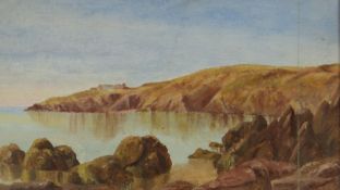 MANNER OF JAMES DICKSON INNES believed oil on board - Fishguard Bay on a cloudless day with red tint