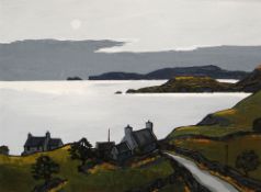 DAVID BARNES oil on board - even tide over Cardigan Bay, signed in full verso, 45 x 60cms