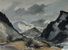 SIR KYFFIN WILLIAMS RA watercolour - Snowdonia mountains with clouds, entitled verso 'Snowdon from