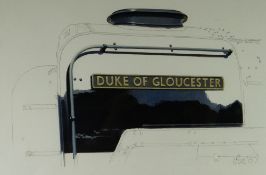 IVOR PRITCHARD watercolour & pencil - part study of the Duke of Gloucester locomotive engine with