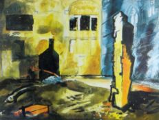 JOHN PIPER coloured print - illustration from the Gregynog Press 'Deaths & Entrances' by Dylan