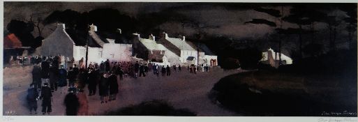 JOHN KNAPP FISHER limited edition (77/500) print - row of whitewashed cottages & congregation on