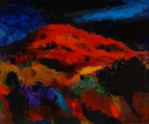 CHRIS GRIFFIN acrylic on board - landscape entitled verso 'Red Mountain', signed, 12 x 14cms