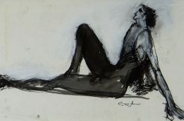 ALASTAIR EIKES-JONES mixed media on paper - reclining lady entitled on Albany Gallery label verso '