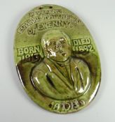 A RARE EWENNY POTTERY PLAQUE COMMEMORATING THE LIFE OF REVEREND EDWARD MATTHEWS with the preacher'