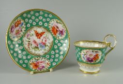 A NANTGARW PORCELAIN CUP & SAUCER the footed cup with inverted heart-shaped handle curving over