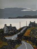DAVID BARNES oil on board - Pembrokeshire coast with road side cottages, signed in full verso, 40