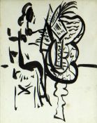 CERI RICHARDS ink wash - sketch of female playing the piano, unsigned, 23 x 18cms