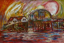ANDREW VICARI oil on canvas - Weston Super Mare lifeboat station, signed, 88 x 99cms