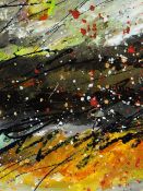 CARYS BRYN oil on board - abstract sunset, signed & dated 2013 verso & with Plas Glyn Y Weddw label,