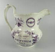 A SWANSEA POTTERY COMMEMORATIVE TRANSFER JUG FOR THE 1832 REFORM ACT with political inscriptions