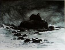 SIR KYFFIN WILLIAMS RA artist proof coloured print - of St Cwyfan's church, Aberffraw, Anglesey