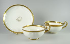 TWO SWANSEA PORCELAIN PARIS FLUTE TEACUPS & SAUCER one teacup with shallow bowl the other with