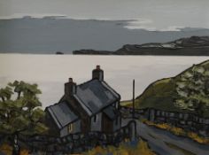 DAVID BARNES oil on board - coastal scene Llyn Peninsula with road side cottage, signed in full
