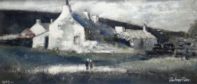 JOHN KNAPP FISHER oil on board - two figures & whitewashed farmhouse in the landscape, signed &