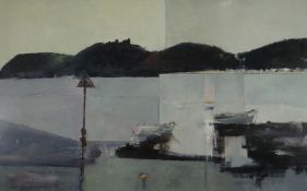 ALASTAIR ELKES-JONES mixed media - Carmarthenshire coastal scene with boats entitled on Albany