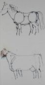 SIR KYFFIN WILLIAMS RA two pen drawings on a folded paper napkin - technical study of a horse and