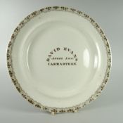 A RARE DILLWYN SWANSEA POTTERY PLATE INSCRIBED DAVID EVANS ANGEL INN : CARMARTHEN with transfer