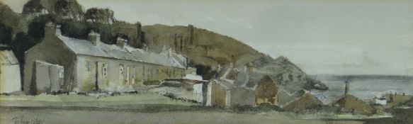 JOHN KNAPP FISHER watercolour - row of fisherman's cottages, harbour, figure & boat, signed &