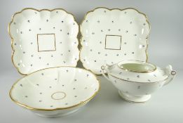 A SWANSEA PORCELAIN CORNFLOWER PATTERN PART DINNER SET comprising pair of cruciform square dishes