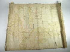 A LATE EIGHTEENTH CENTURY PEN, INK & WATERCOLOUR LINEN-BACKED MAP OF FARMLAND entitled A Plan of